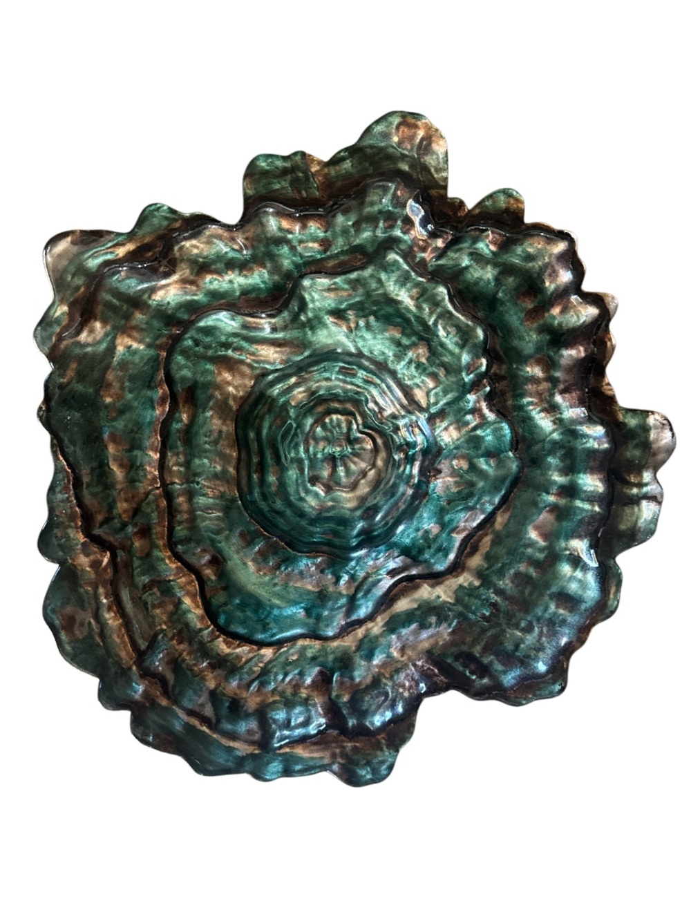 Large Hand painted Oyster Decorative Green Metallic Bowl - Home Accent